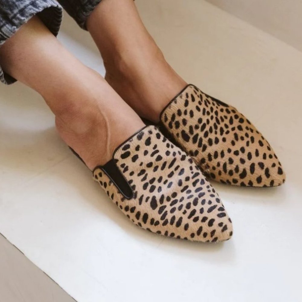 Jenni Kayne Cheetah Print Pony Hair Mules